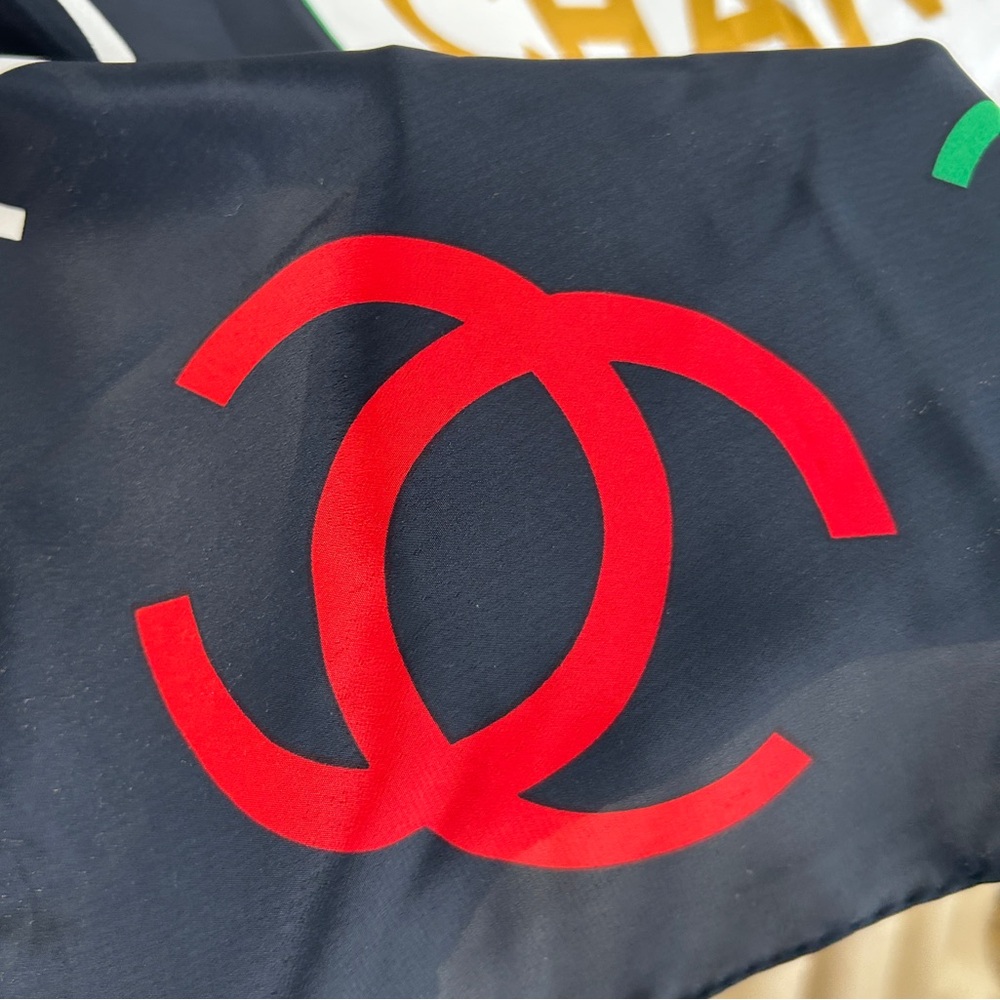 Vintage Chanel Silk Double C Logo Square Scarf - Picture 3 of 8